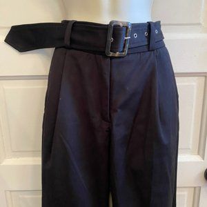 BLDWN - Black Cotton Pleated Wide Leg Trouser - Size 8